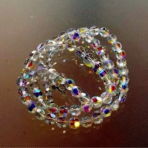 Vintage European made aurora borealis graduated beaded crystals necklace NWOT